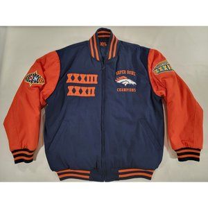 NFL Denver Broncos Reversible Super Bowl Varsity Jacket Coat Men's Sz L Coat EUC